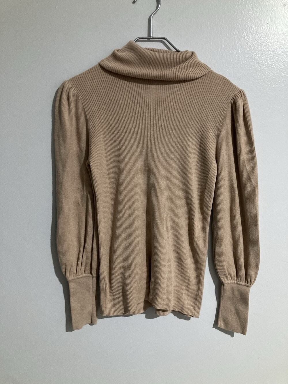 LOFT Ribbed Turtleneck Tan Beige Womens Size Medium Casual Minimalist Old Money